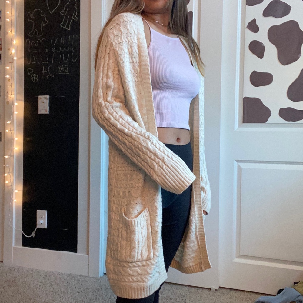 Cream-colored long cardigan